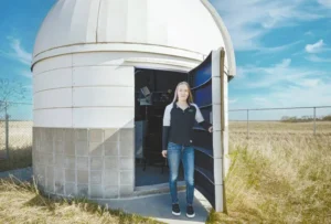 Casia Steinhaus outside the University of North Dakota observatory near Emerado, North Dakota.